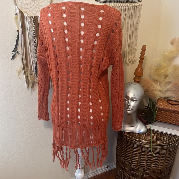 Rust Fringed Long Sleeved Knit Sweater by Sweet Jane/ Size Small - Picture 6 of 8